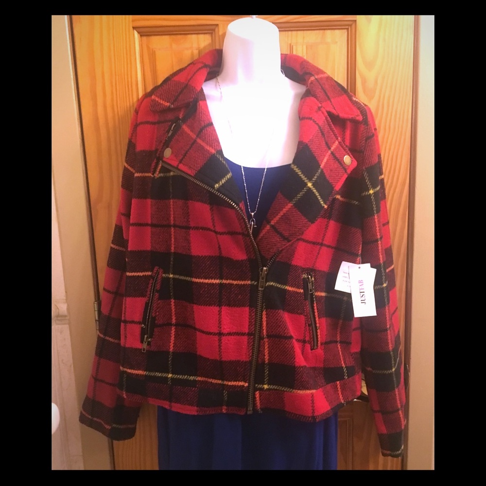 New Red/Black Plaid utility jacket Sz Large